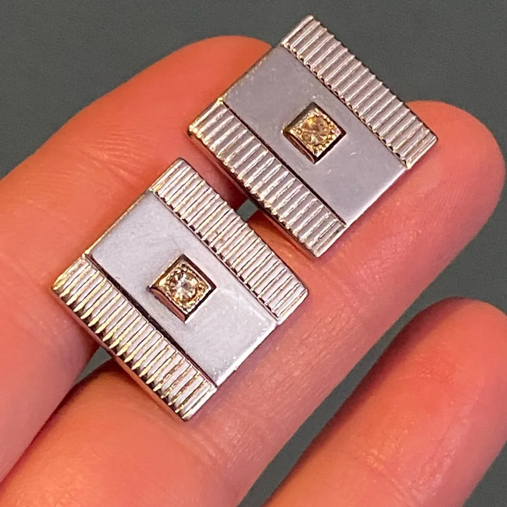 Vintage Silver Tone Square Cufflinks / Cuff Links